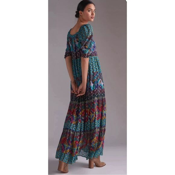 Anthropologie Abstract blue/green metallic maxi dress NWT - Picture 2 of 14